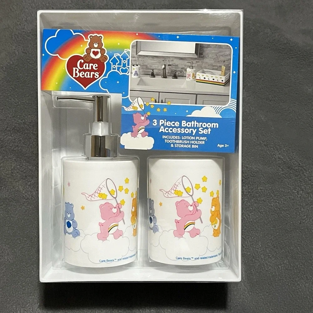 Care Bears‎ 3 Pc Bathroom Accessory Set, Toothbrush Holder Soap Pump Storage Bin